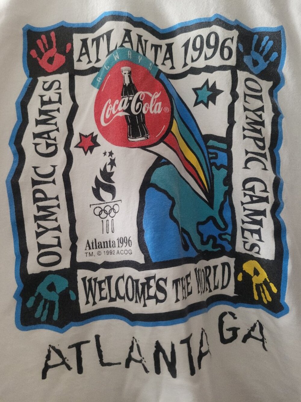Vintage Atlanta 1996 Olympic Games Tee Coke Coca Cola single Stitch